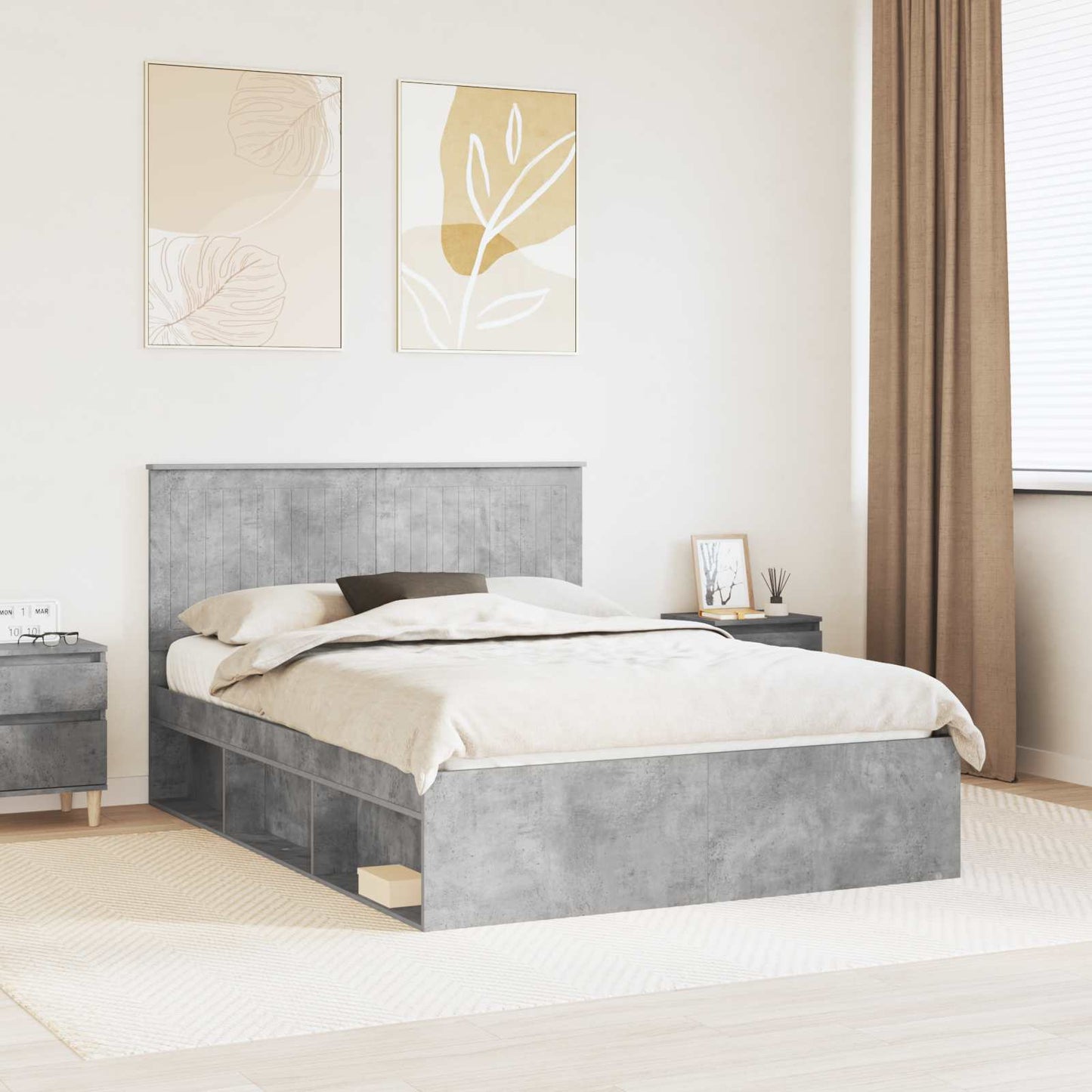 Bedframe met hoofdeinde Beton 140 x 190 cm Massief grenenhout is nu te koop bij PeponiXL, paradijselijk wonen!