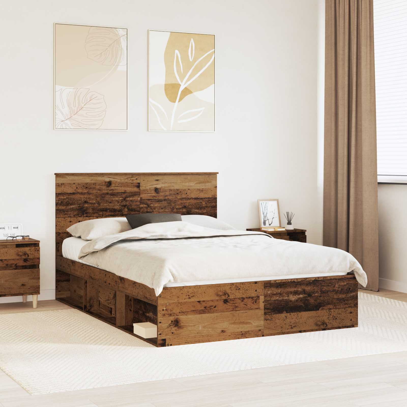 Bedframe met hoofdeinde Oudhout 140 x 190 cm Massief grenenhout is nu te koop bij PeponiXL, paradijselijk wonen!