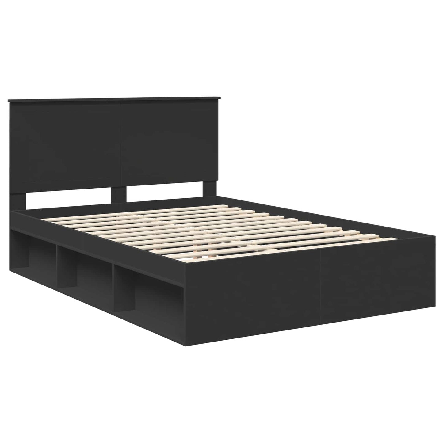 Bedframe met hoofdeinde Zwart 135 x 190 cm Massief grenenhout is nu te koop bij PeponiXL, paradijselijk wonen!