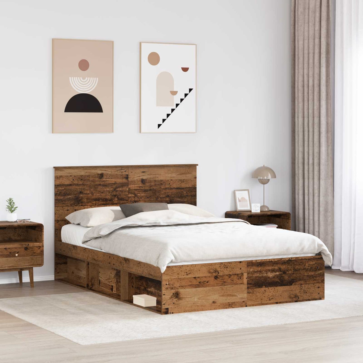 Bedframe met hoofdeinde Oudhout 135 x 190 cm Massief grenenhout is nu te koop bij PeponiXL, paradijselijk wonen!
