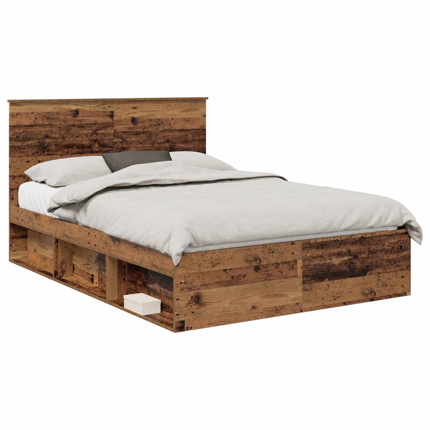 Bedframe met hoofdeinde Oudhout 135 x 190 cm Massief grenenhout is nu te koop bij PeponiXL, paradijselijk wonen!