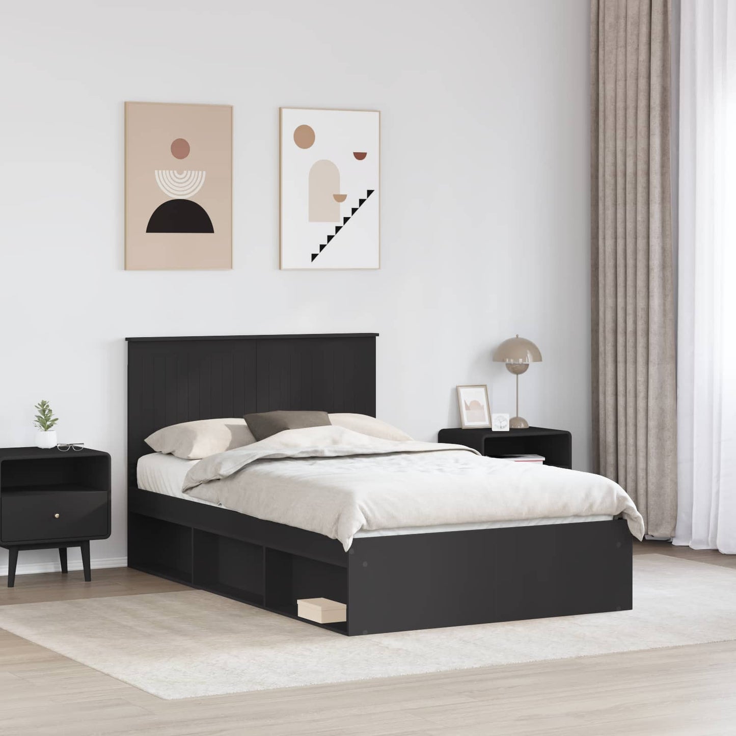Bedframe met hoofdeinde Zwart 120 x 200 cm Massief grenenhout is nu te koop bij PeponiXL, paradijselijk wonen!