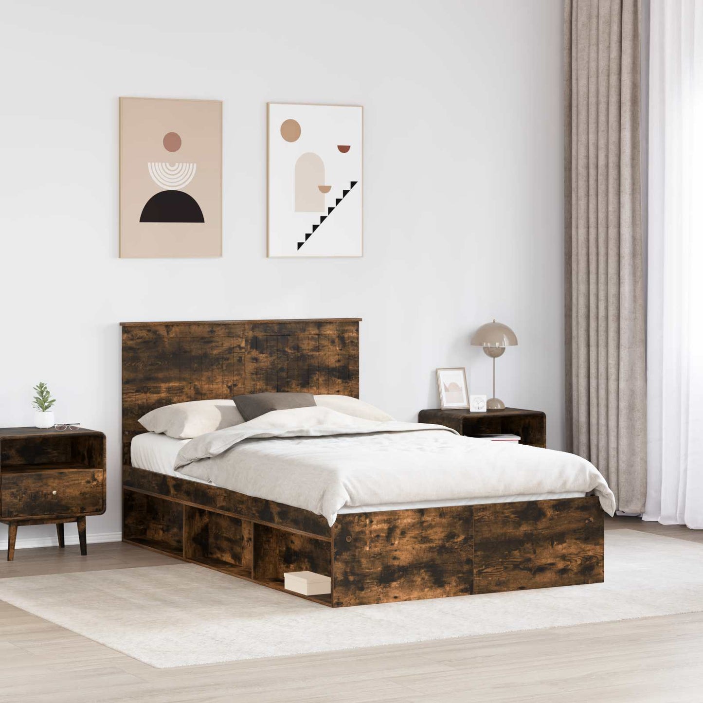 Bedframe Gerookt eiken 120 x 200 cm Massief grenenhout is nu te koop bij PeponiXL, paradijselijk wonen!