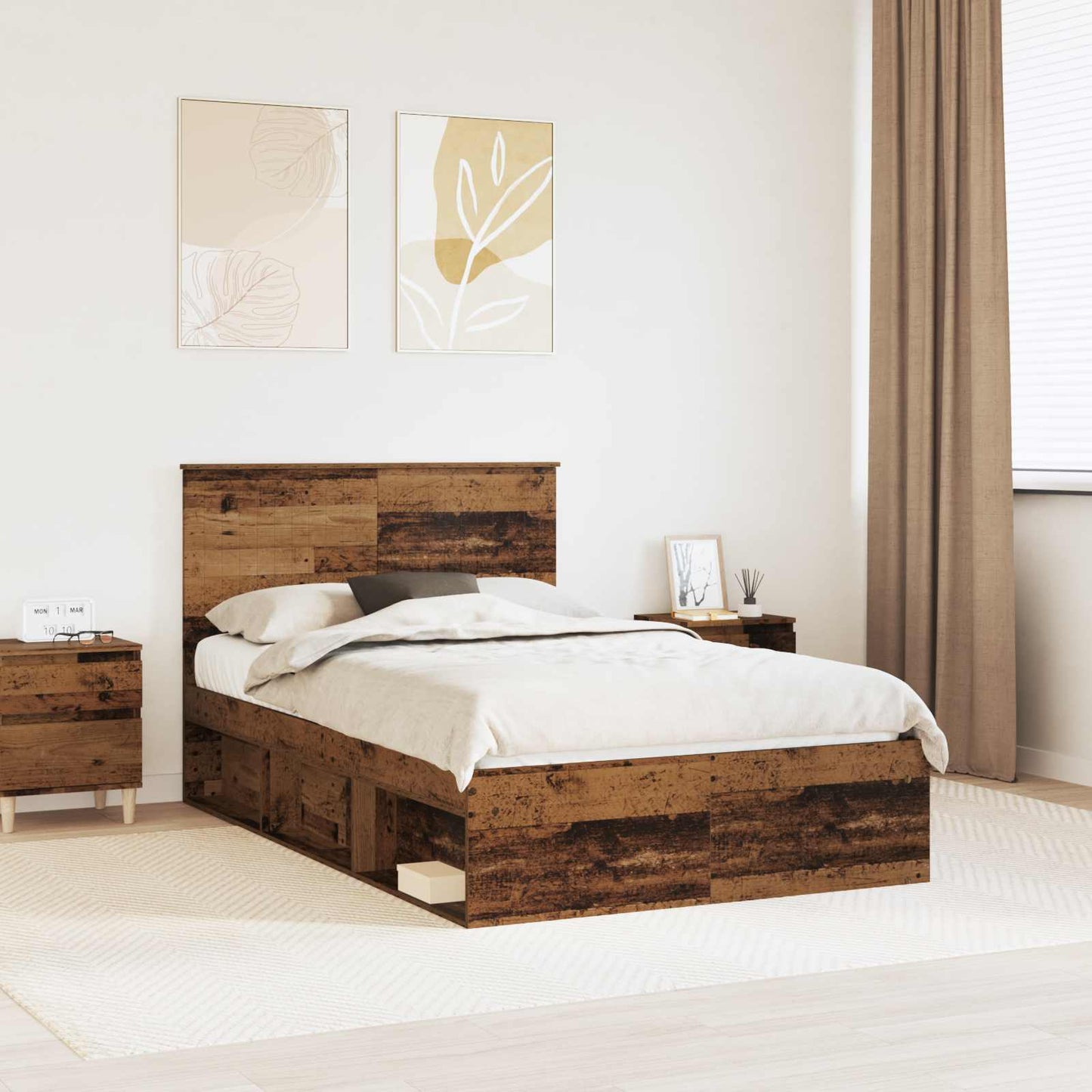 Bedframe met hoofdeinde Oudhout 120 x 200 cm Massief grenenhout is nu te koop bij PeponiXL, paradijselijk wonen!