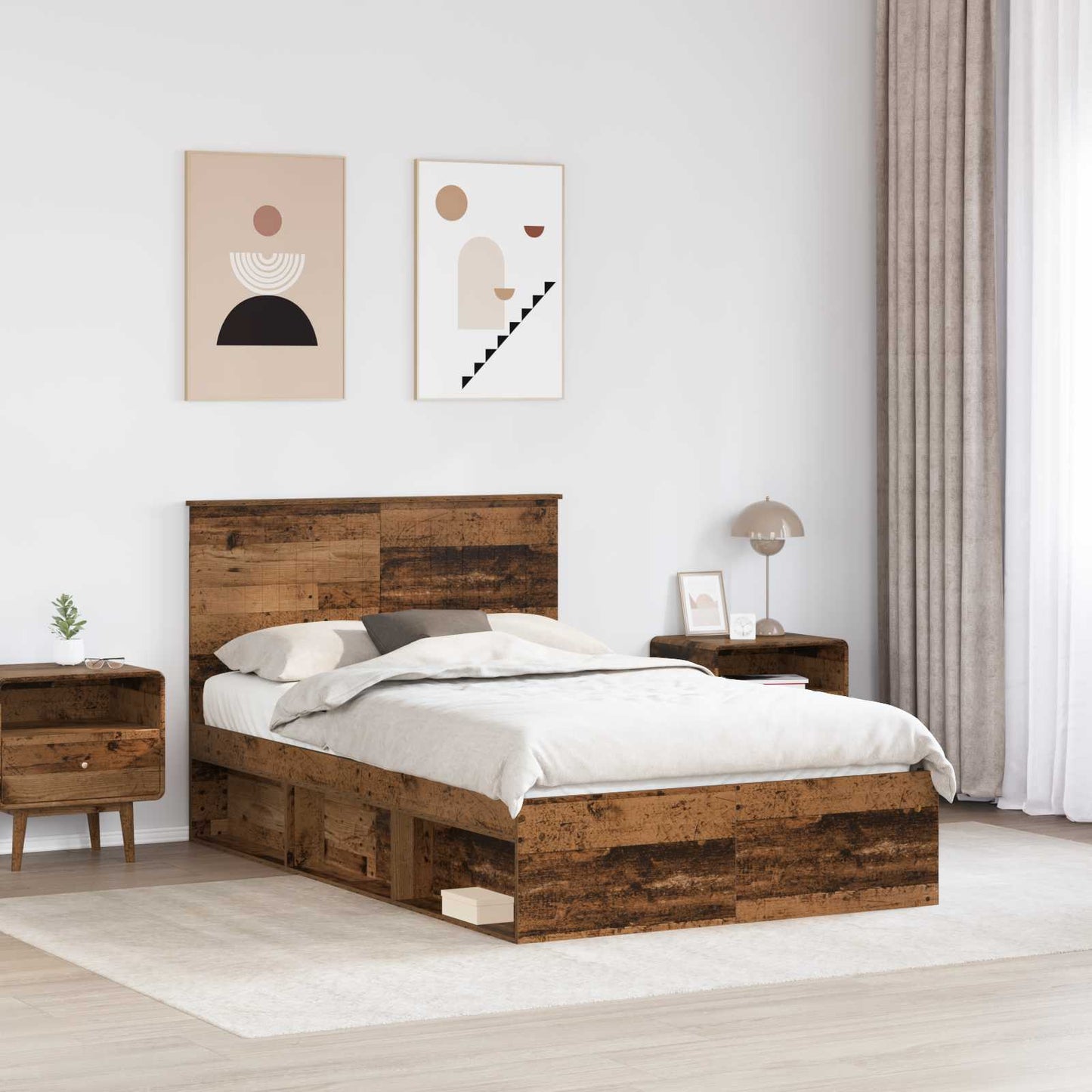 Bedframe met hoofdeinde Oudhout 120 x 200 cm Massief grenenhout is nu te koop bij PeponiXL, paradijselijk wonen!