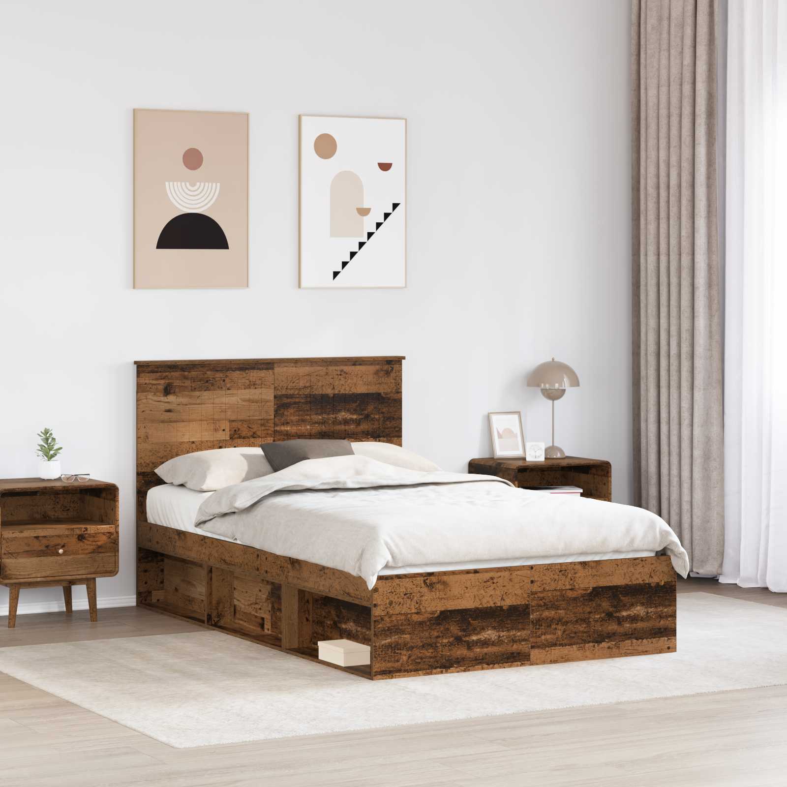Bedframe met hoofdeinde Oudhout 120 x 200 cm Massief grenenhout is nu te koop bij PeponiXL, paradijselijk wonen!