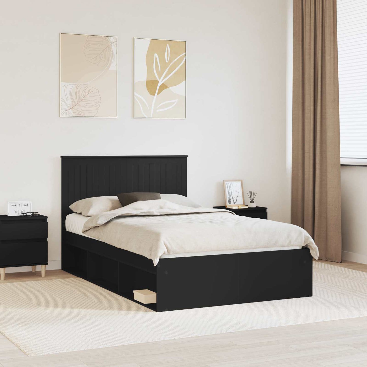 Bedframe met hoofdeinde Zwart 120 x 190 cm Massief grenenhout is nu te koop bij PeponiXL, paradijselijk wonen!