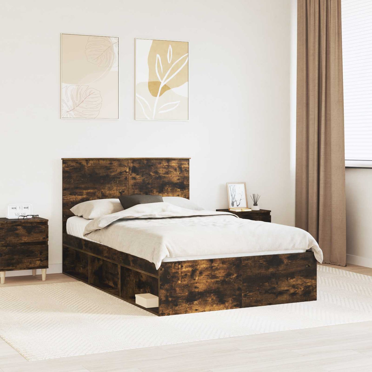 Bedframe Gerookt eiken 120 x 190 cm Massief grenenhout is nu te koop bij PeponiXL, paradijselijk wonen!