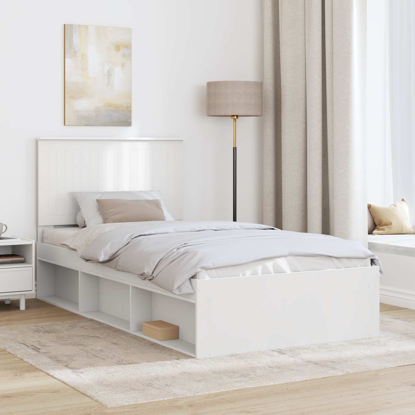 Bedframe met hoofdeinde Wit 100 x 200 cm Massief grenenhout is nu te koop bij PeponiXL, paradijselijk wonen!