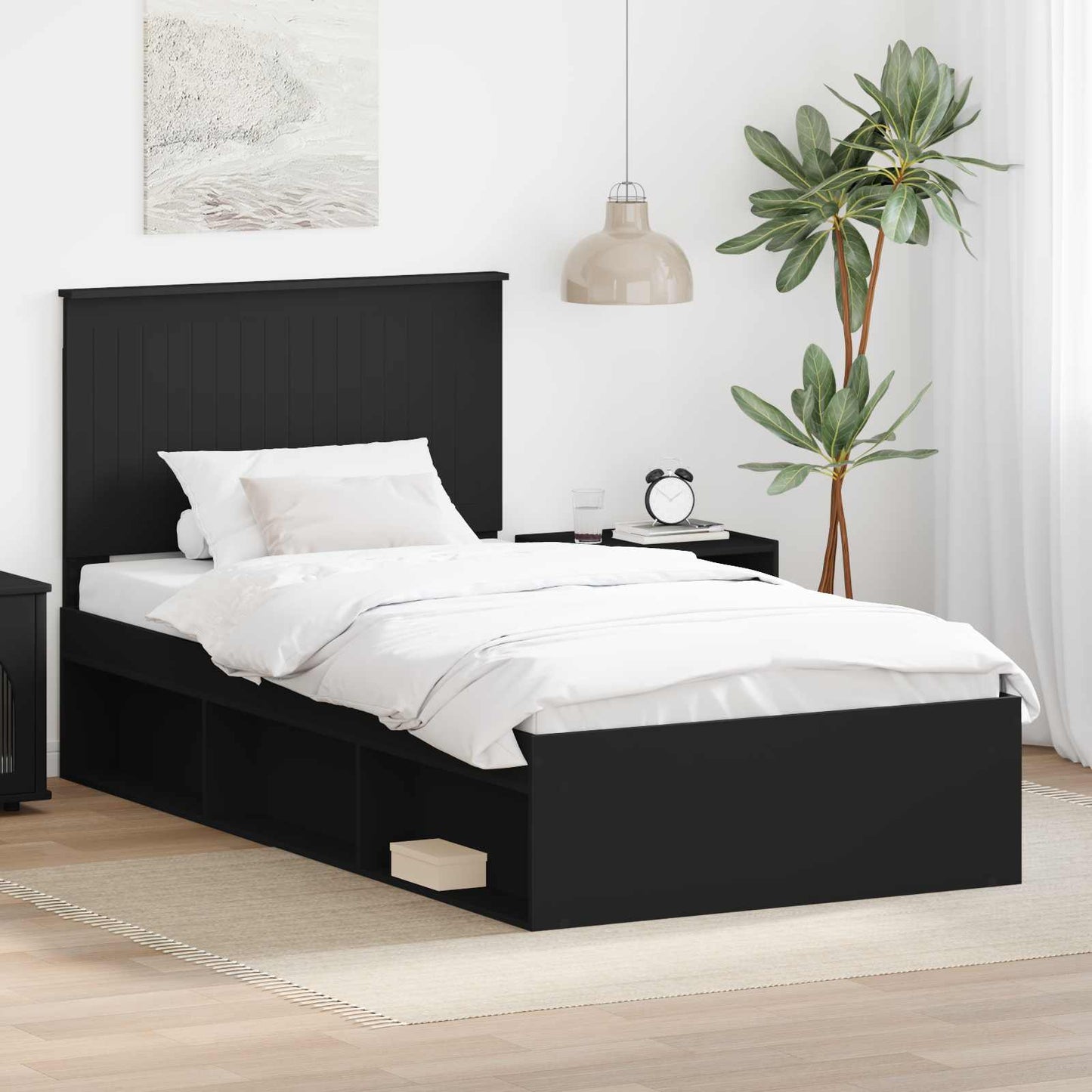Bedframe met hoofdeinde Zwart 100 x 200 cm Massief grenenhout is nu te koop bij PeponiXL, paradijselijk wonen!