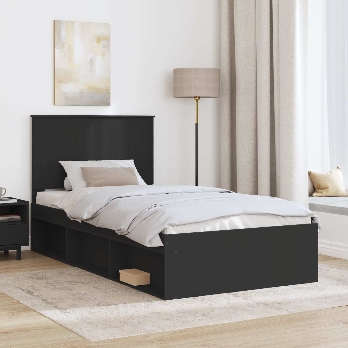 Bedframe met hoofdeinde Zwart 100 x 200 cm Massief grenenhout is nu te koop bij PeponiXL, paradijselijk wonen!