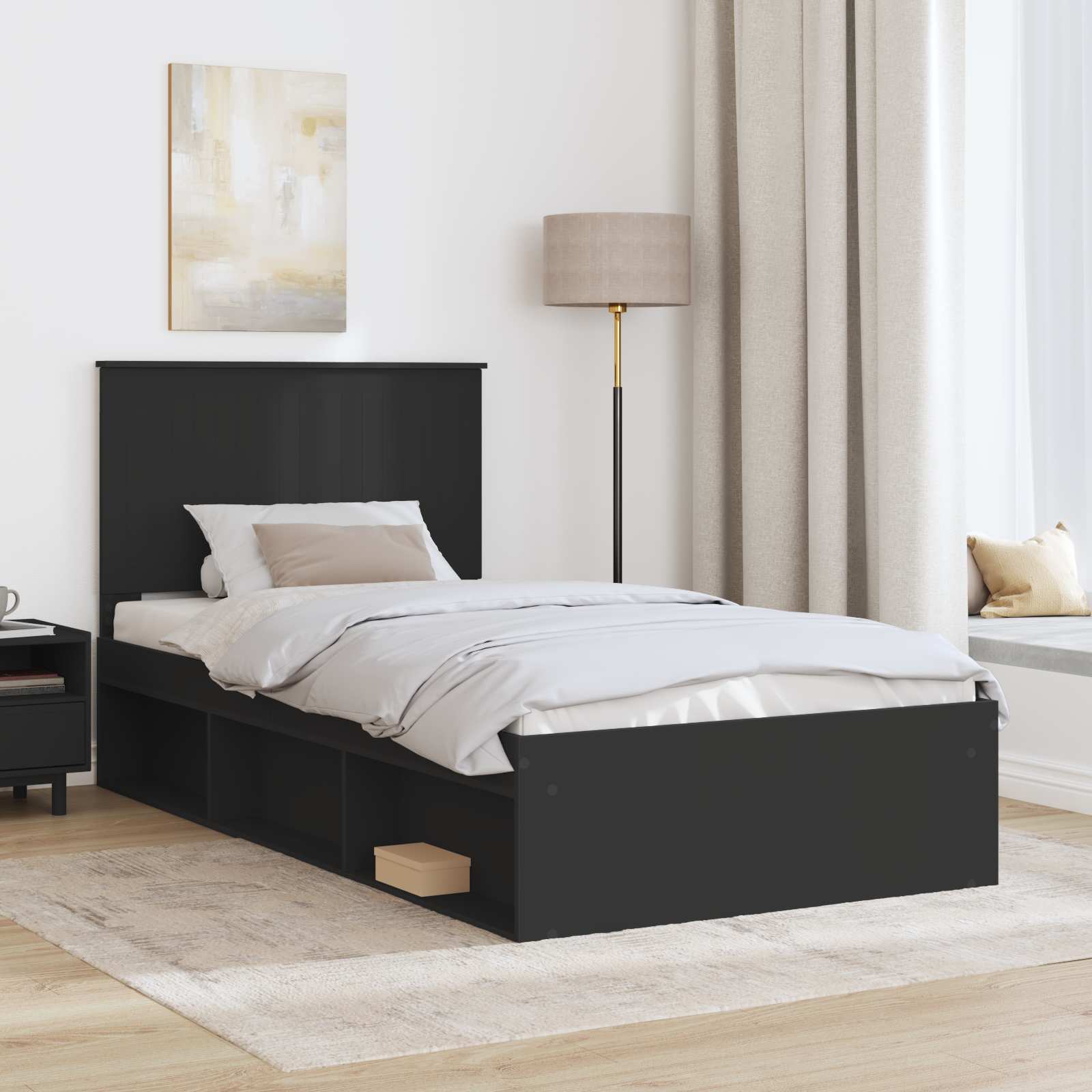Bedframe met hoofdeinde Zwart 100 x 200 cm Massief grenenhout is nu te koop bij PeponiXL, paradijselijk wonen!