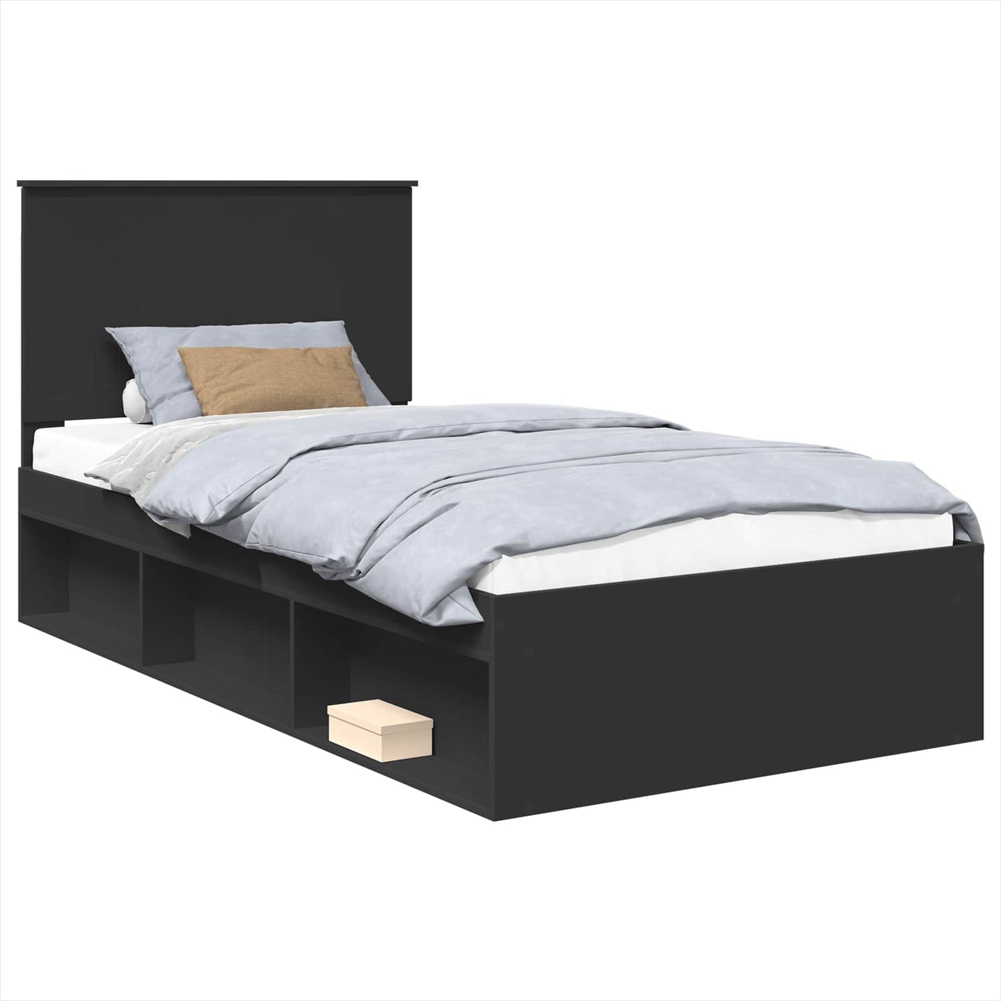 Bedframe met hoofdeinde Zwart 100 x 200 cm Massief grenenhout is nu te koop bij PeponiXL, paradijselijk wonen!