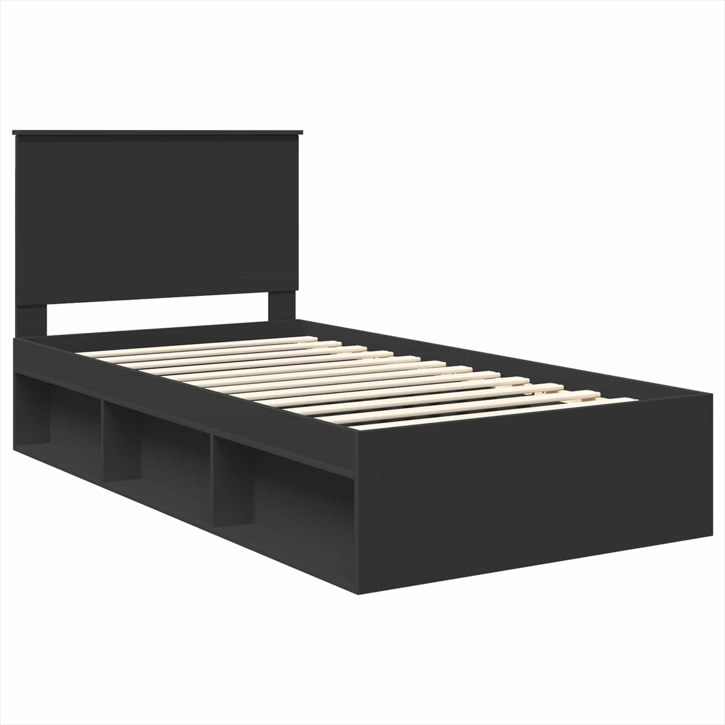 Bedframe met hoofdeinde Zwart 100 x 200 cm Massief grenenhout is nu te koop bij PeponiXL, paradijselijk wonen!