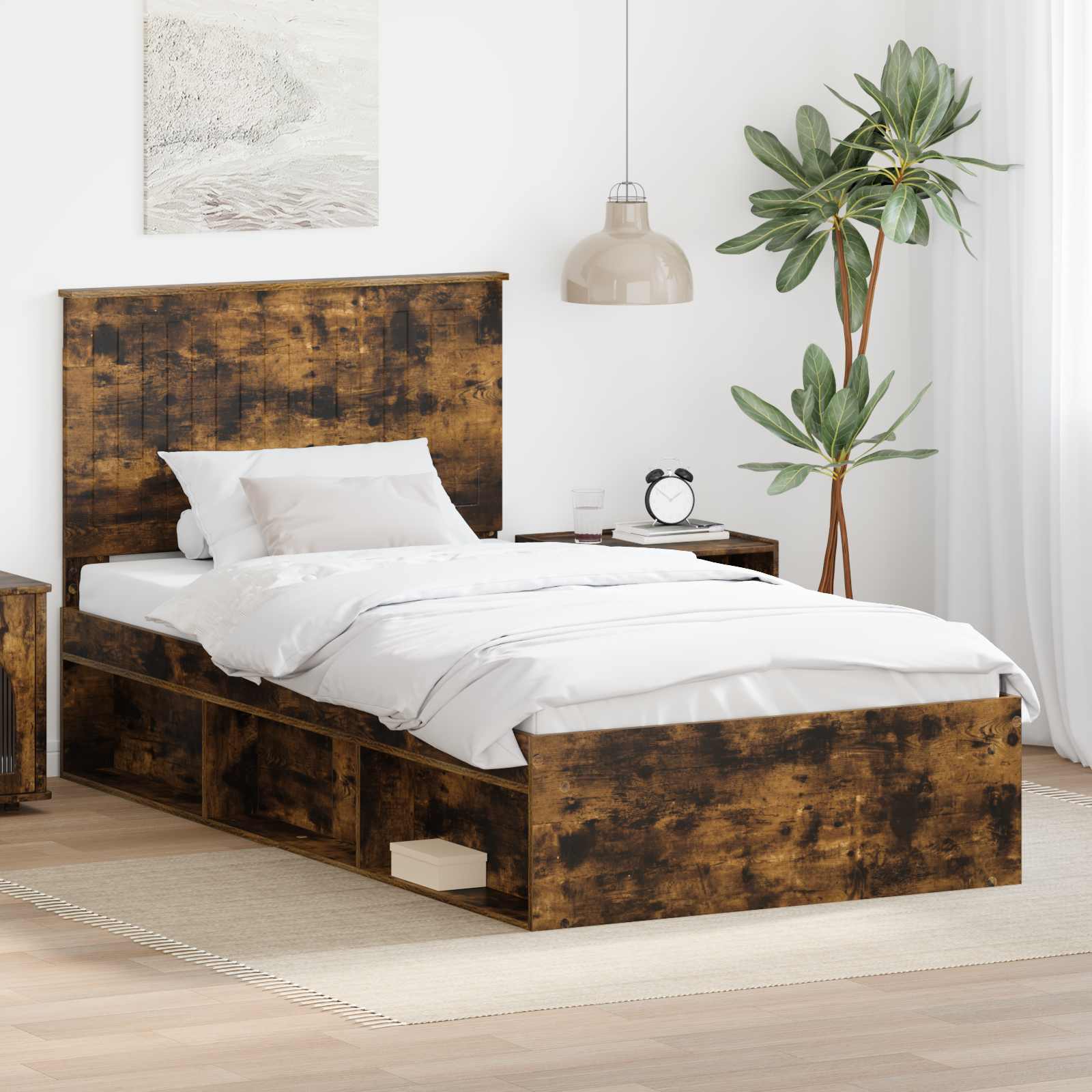 Bedframe Gerookt eiken 100 x 200 cm Massief grenenhout is nu te koop bij PeponiXL, paradijselijk wonen!