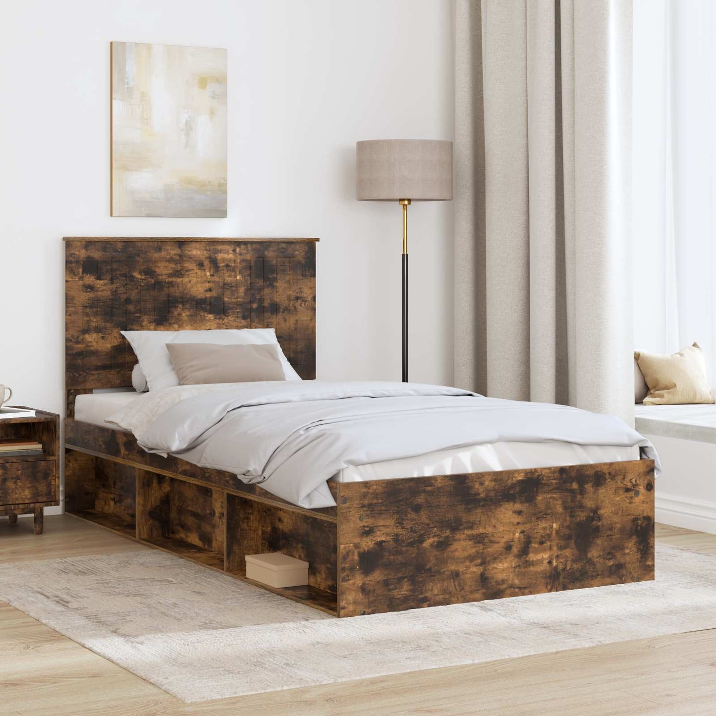 Bedframe Gerookt eiken 100 x 200 cm Massief grenenhout is nu te koop bij PeponiXL, paradijselijk wonen!