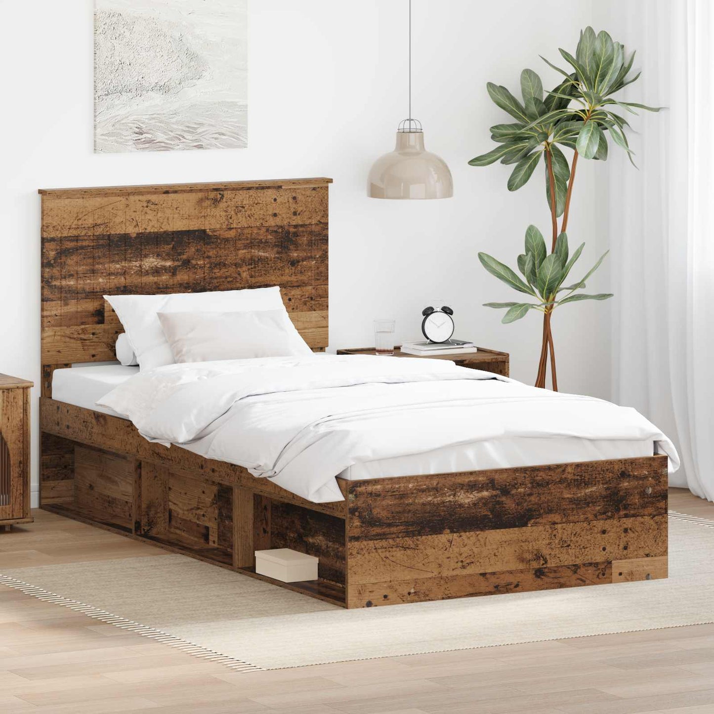 Bedframe met hoofdeinde Oudhout 100 x 200 cm Massief grenenhout is nu te koop bij PeponiXL, paradijselijk wonen!