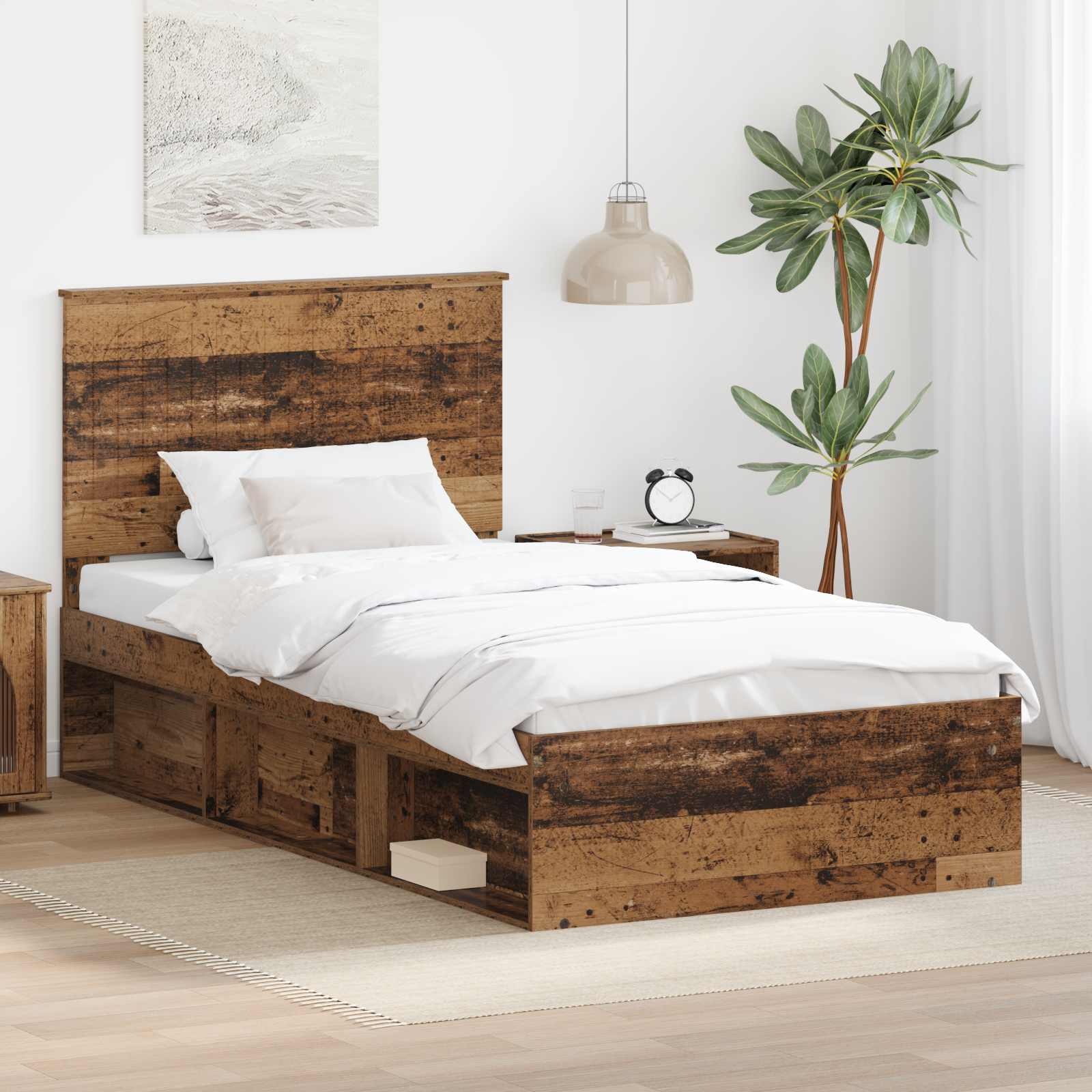 Bedframe met hoofdeinde Oudhout 100 x 200 cm Massief grenenhout is nu te koop bij PeponiXL, paradijselijk wonen!