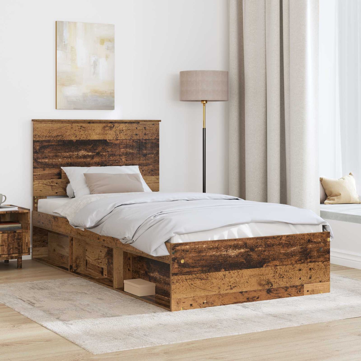 Bedframe met hoofdeinde Oudhout 100 x 200 cm Massief grenenhout is nu te koop bij PeponiXL, paradijselijk wonen!