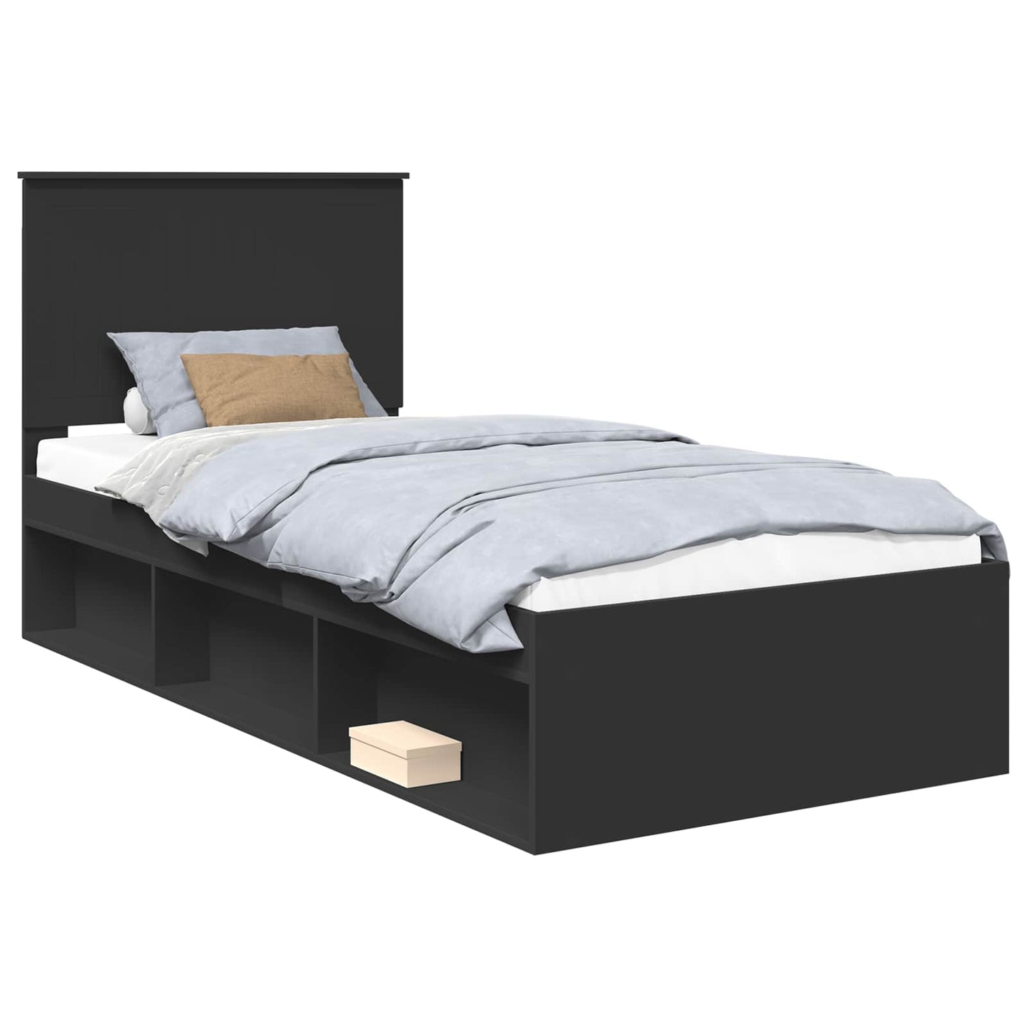 Bedframe met hoofdeinde Zwart 90 x 200 cm Massief grenenhout is nu te koop bij PeponiXL, paradijselijk wonen!
