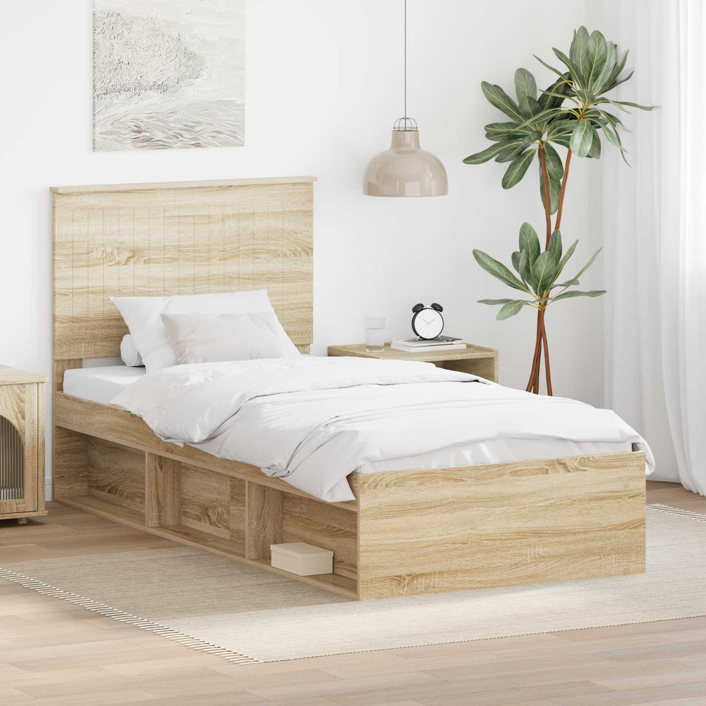 Bedframe Sonoma Eiken 90 x 190 cm Massief grenenhout is nu te koop bij PeponiXL, paradijselijk wonen!