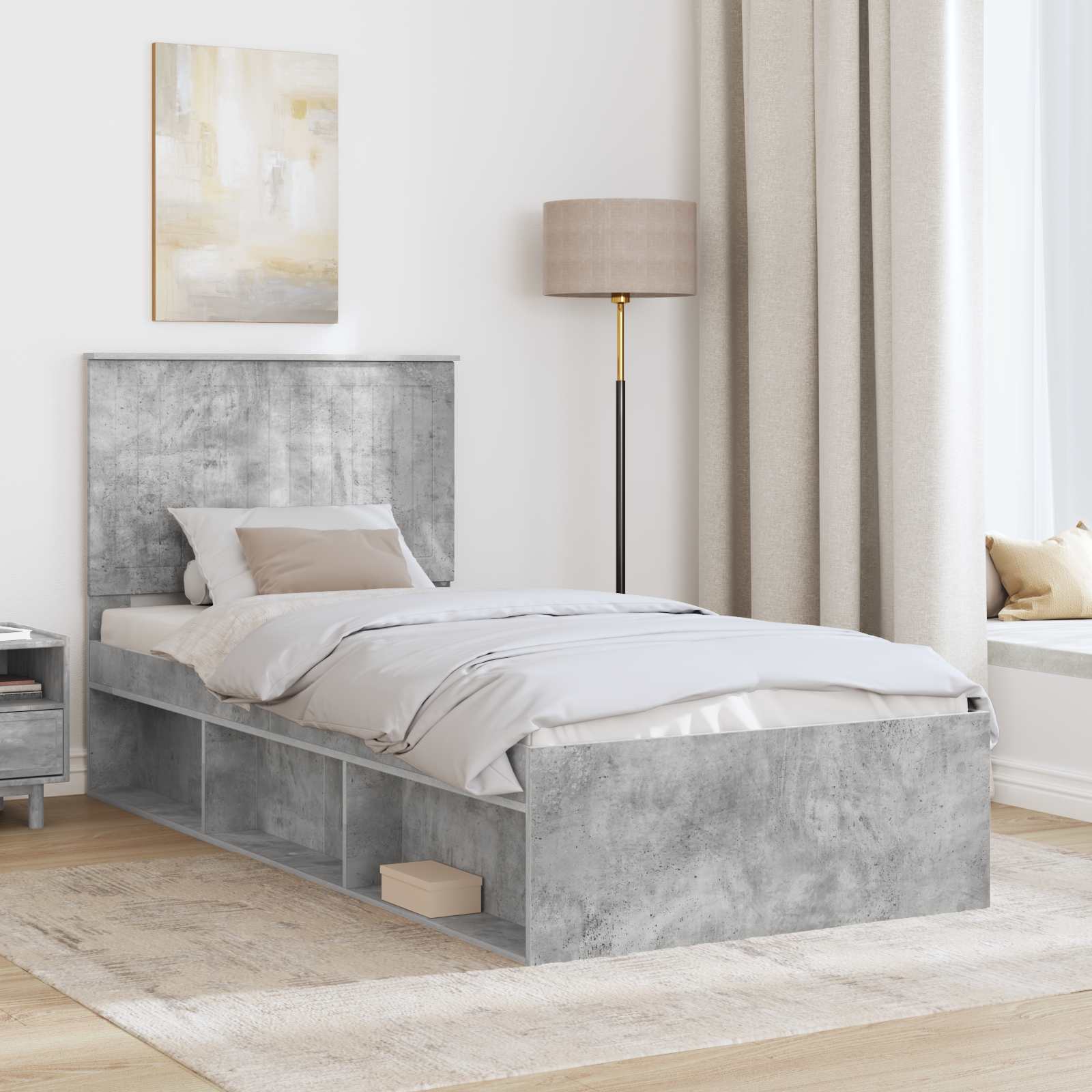 Bedframe met hoofdeinde Beton 90 x 200 cm Massief grenenhout is nu te koop bij PeponiXL, paradijselijk wonen!