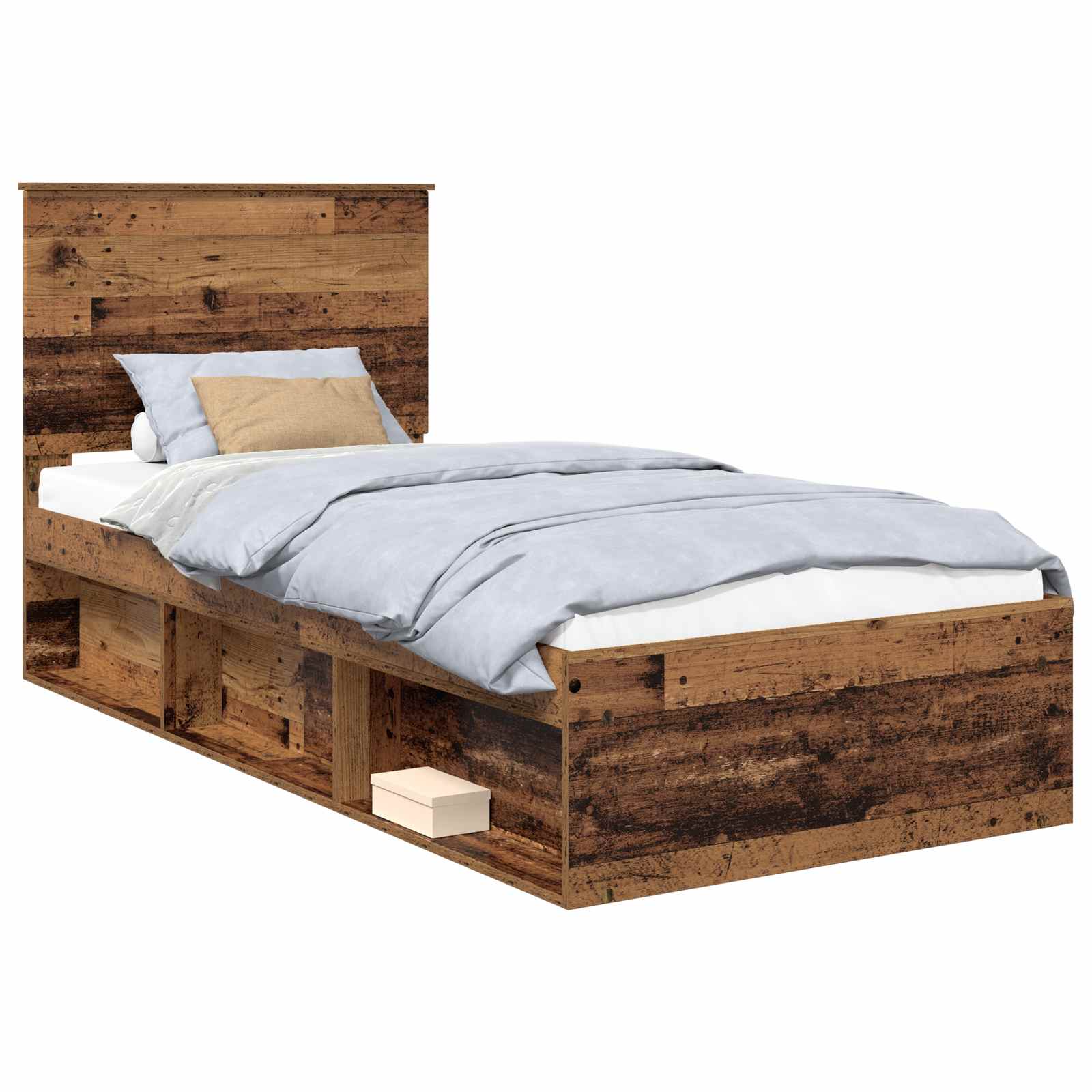Bedframe met hoofdeinde Oudhout 90 x 200 cm Massief grenenhout is nu te koop bij PeponiXL, paradijselijk wonen!
