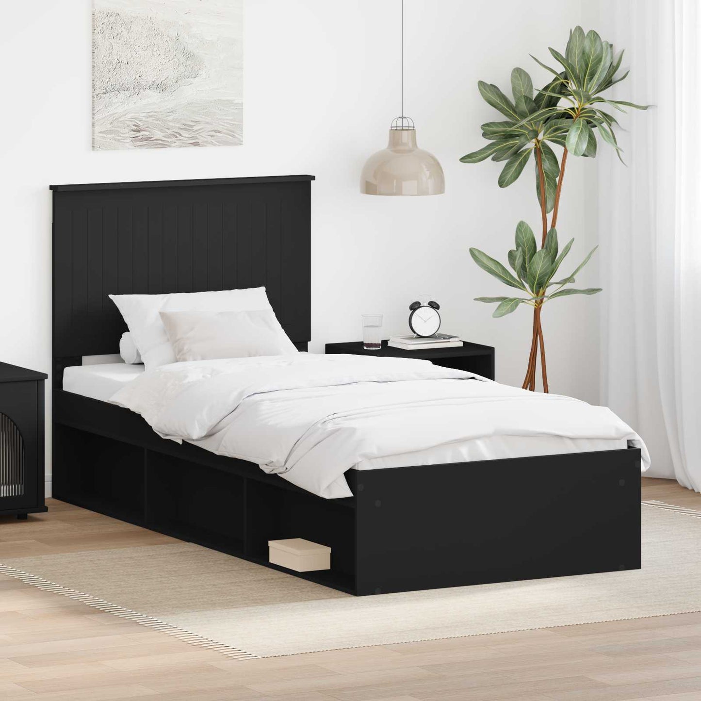 Bedframe met hoofdeinde Zwart 90 x 190 cm Massief grenenhout is nu te koop bij PeponiXL, paradijselijk wonen!