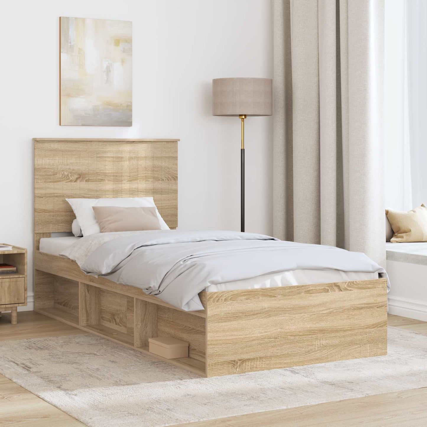 Bedframe met hoofdeinde Sonoma 90 x 190 cm Massief grenenhout is nu te koop bij PeponiXL, paradijselijk wonen!