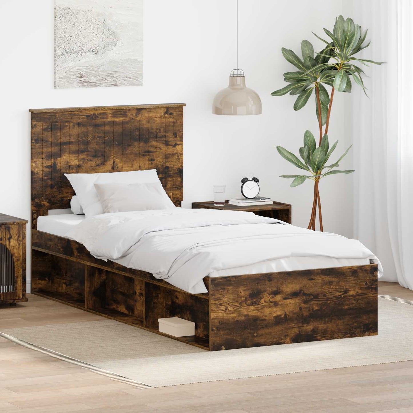 Bedframe Gerookt eiken 90 x 190 cm Massief grenenhout is nu te koop bij PeponiXL, paradijselijk wonen!
