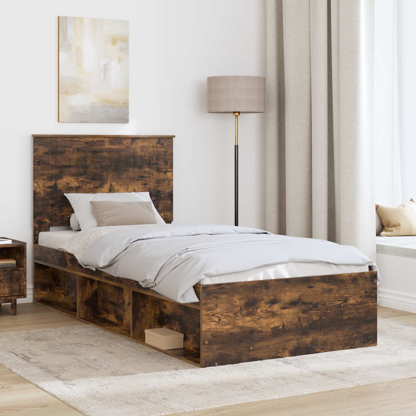 Bedframe Gerookt eiken 90 x 190 cm Massief grenenhout is nu te koop bij PeponiXL, paradijselijk wonen!
