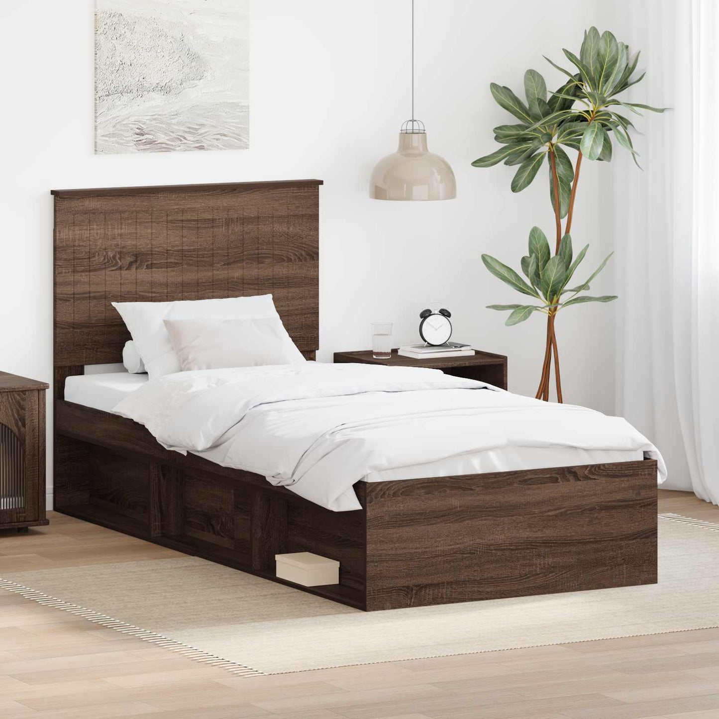 Bedframe Bruin Eiken 90 x 190 cm Massief grenenhout is nu te koop bij PeponiXL, paradijselijk wonen!