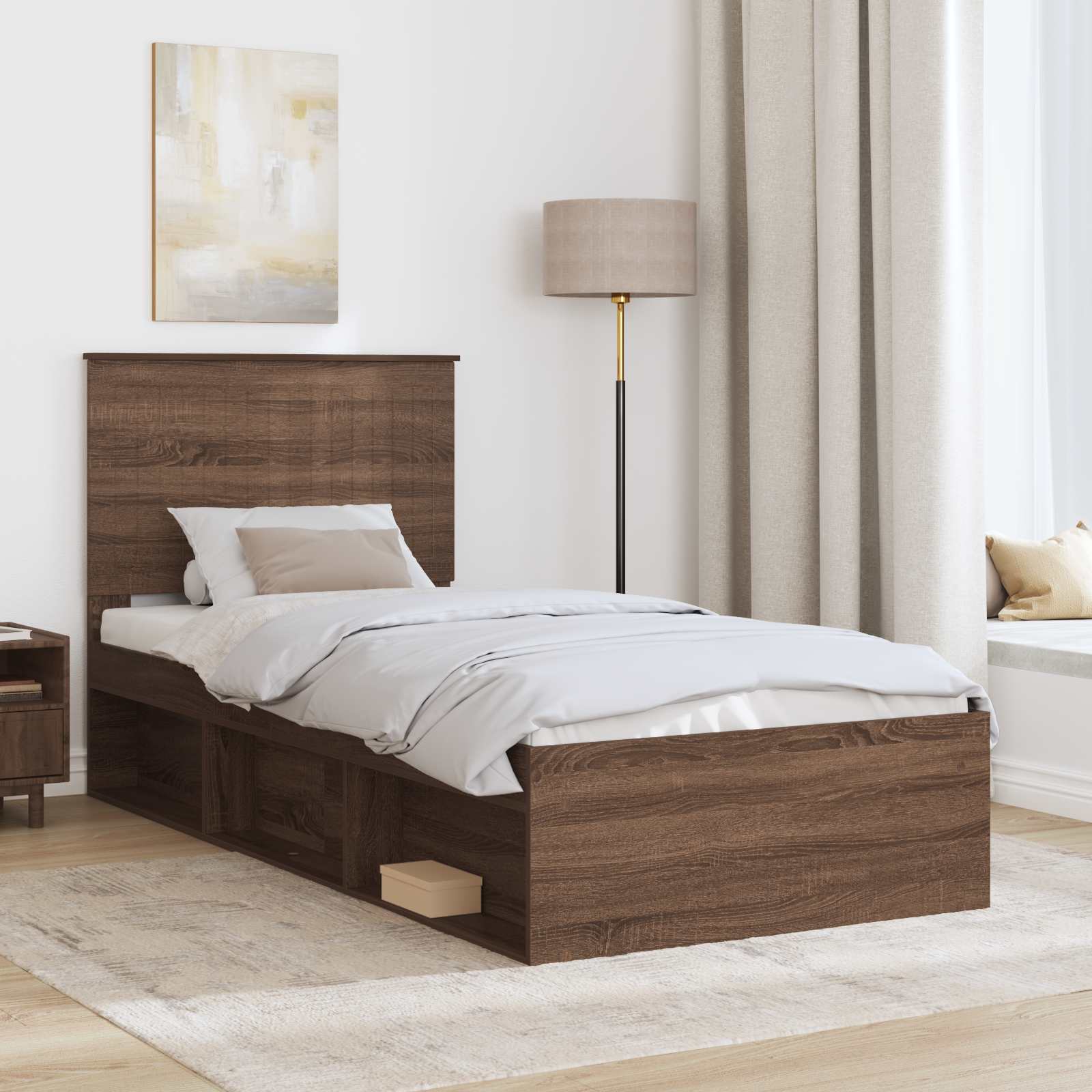 Bedframe Bruin Eiken 90 x 190 cm Massief grenenhout is nu te koop bij PeponiXL, paradijselijk wonen!