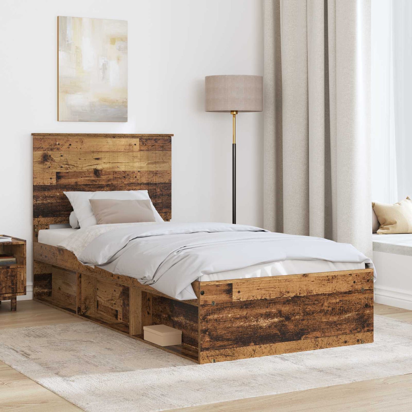 Bedframe met hoofdeinde Oudhout 90 x 190 cm Massief grenenhout is nu te koop bij PeponiXL, paradijselijk wonen!