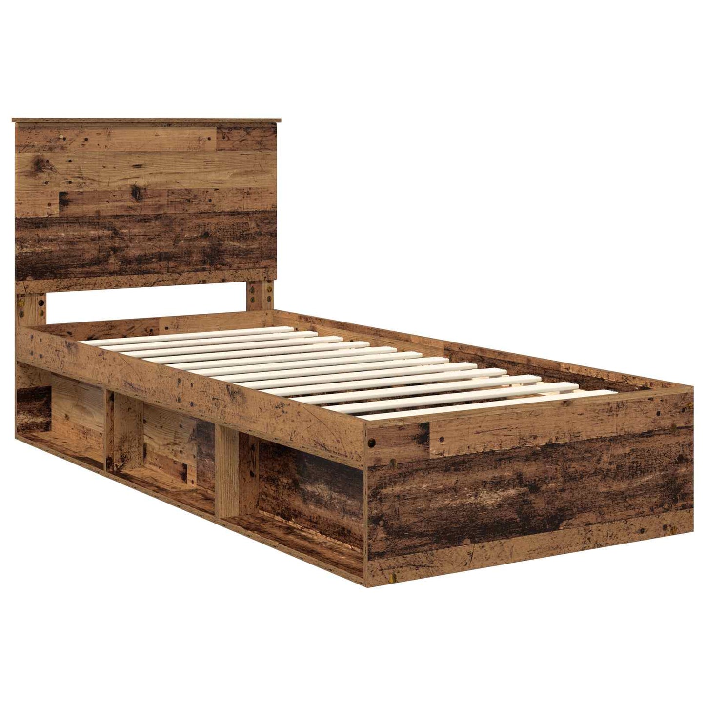 Bedframe met hoofdeinde Oudhout 90 x 190 cm Massief grenenhout is nu te koop bij PeponiXL, paradijselijk wonen!