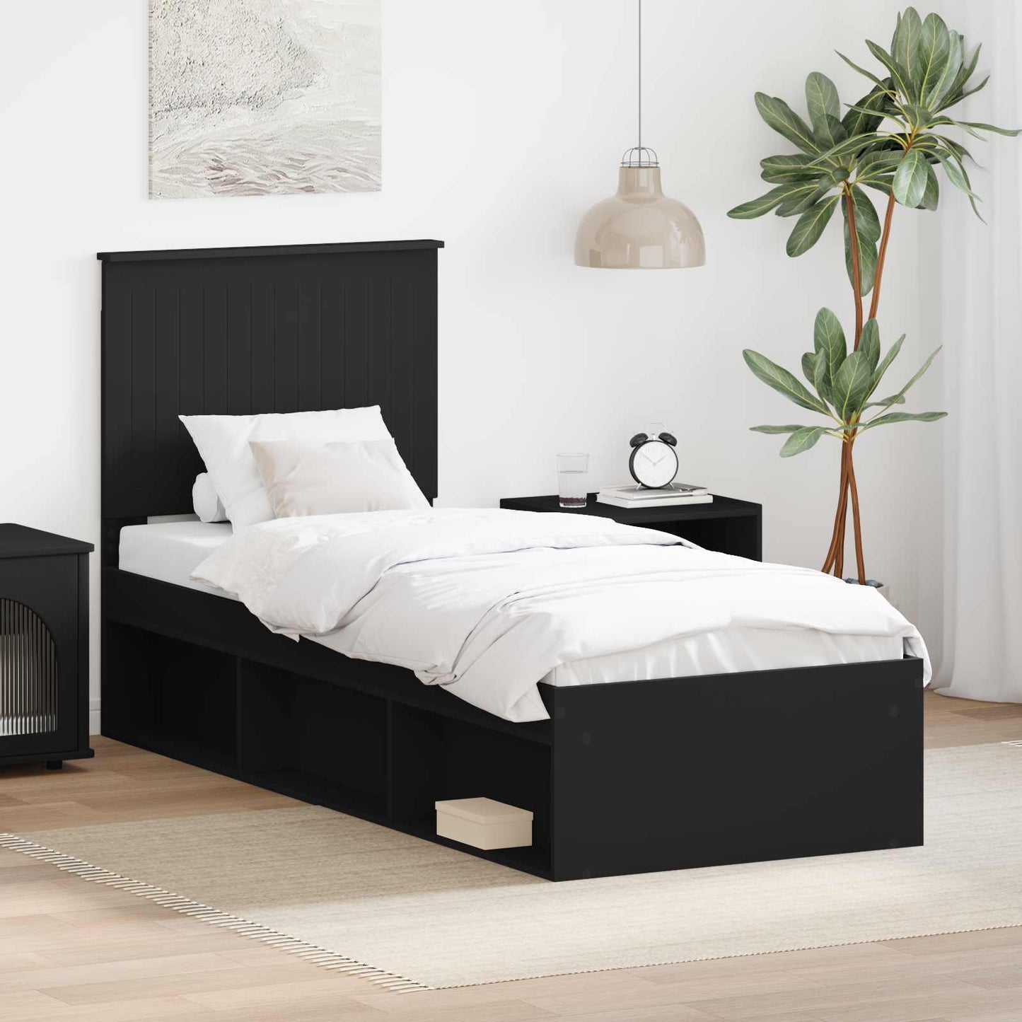 Bedframe met hoofdeinde Zwart 75 x 190 cm Massief grenenhout is nu te koop bij PeponiXL, paradijselijk wonen!