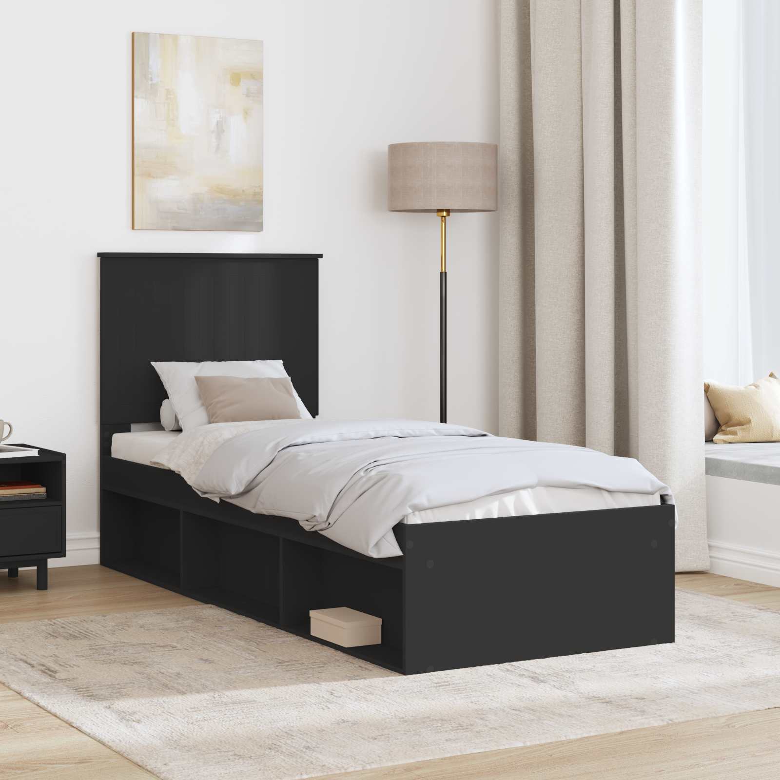 Bedframe met hoofdeinde Zwart 75 x 190 cm Massief grenenhout is nu te koop bij PeponiXL, paradijselijk wonen!