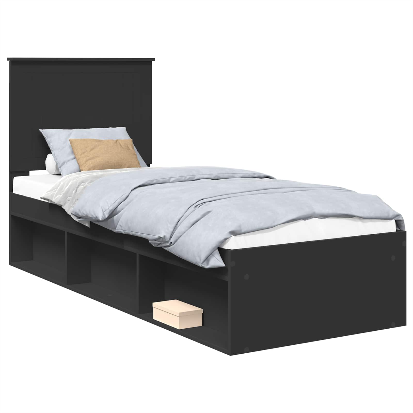 Bedframe met hoofdeinde Zwart 75 x 190 cm Massief grenenhout is nu te koop bij PeponiXL, paradijselijk wonen!