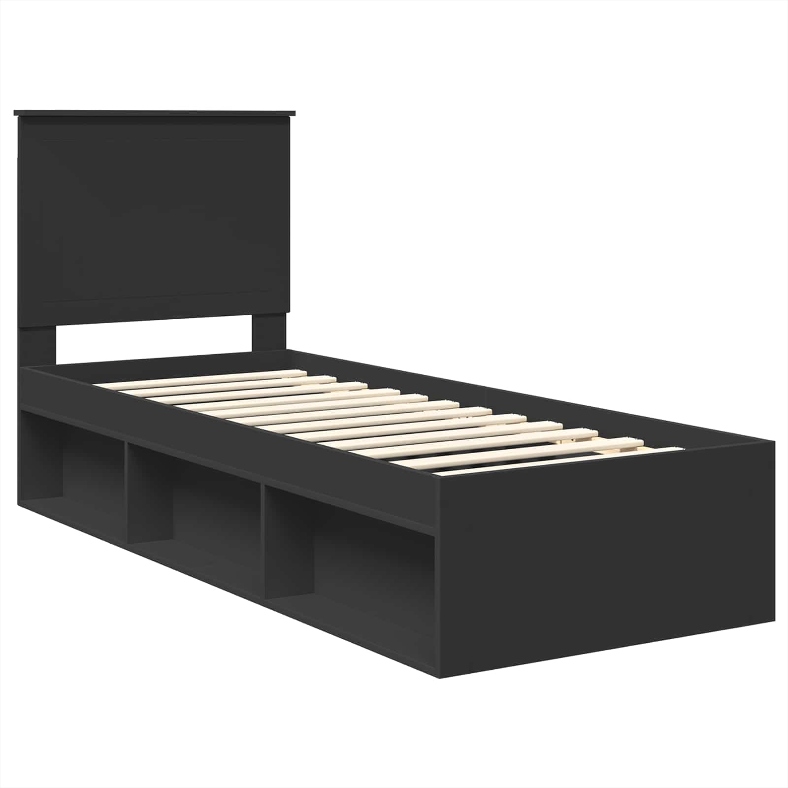 Bedframe met hoofdeinde Zwart 75 x 190 cm Massief grenenhout is nu te koop bij PeponiXL, paradijselijk wonen!