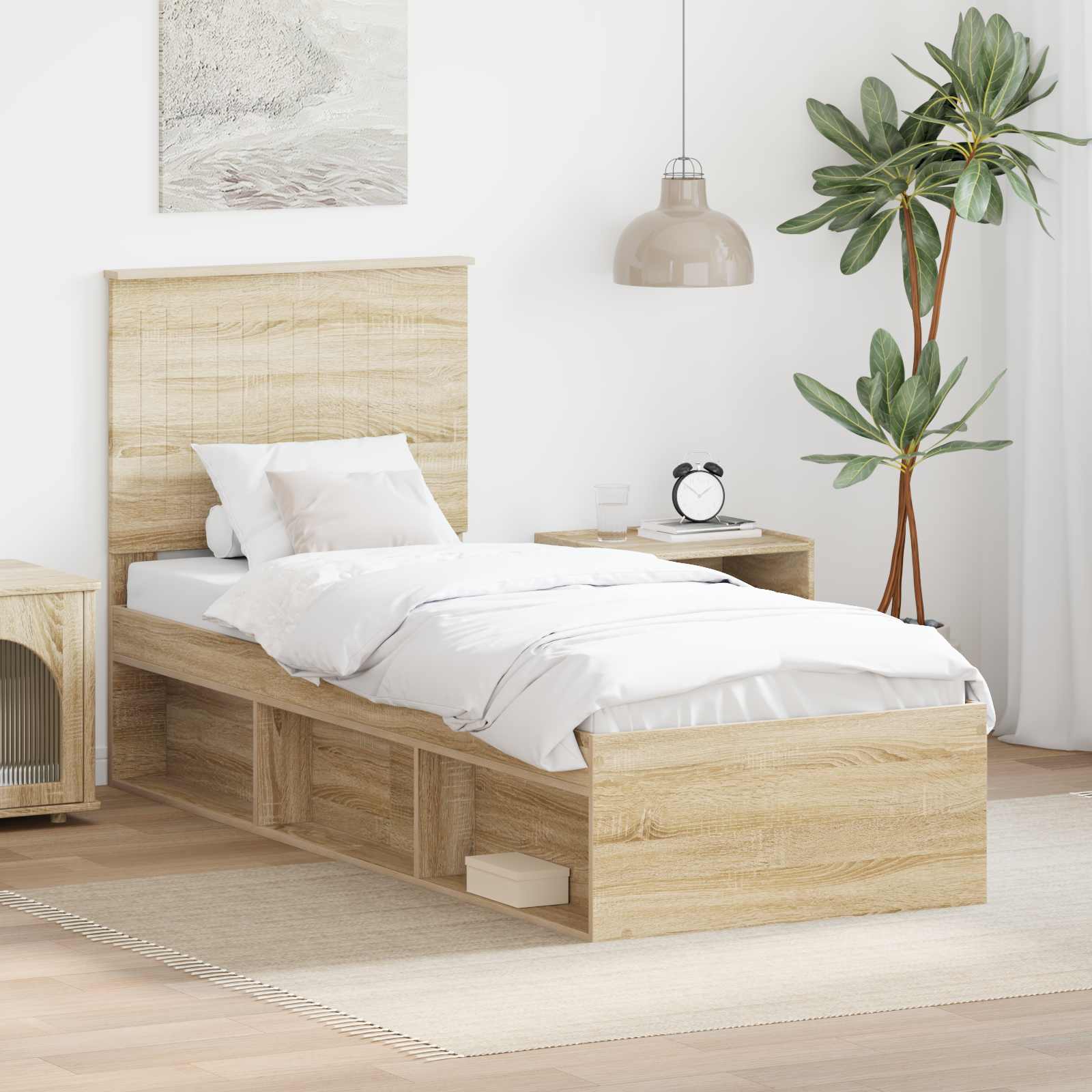 Bedframe Sonoma Eiken 75 x 190 cm Massief grenenhout is nu te koop bij PeponiXL, paradijselijk wonen!