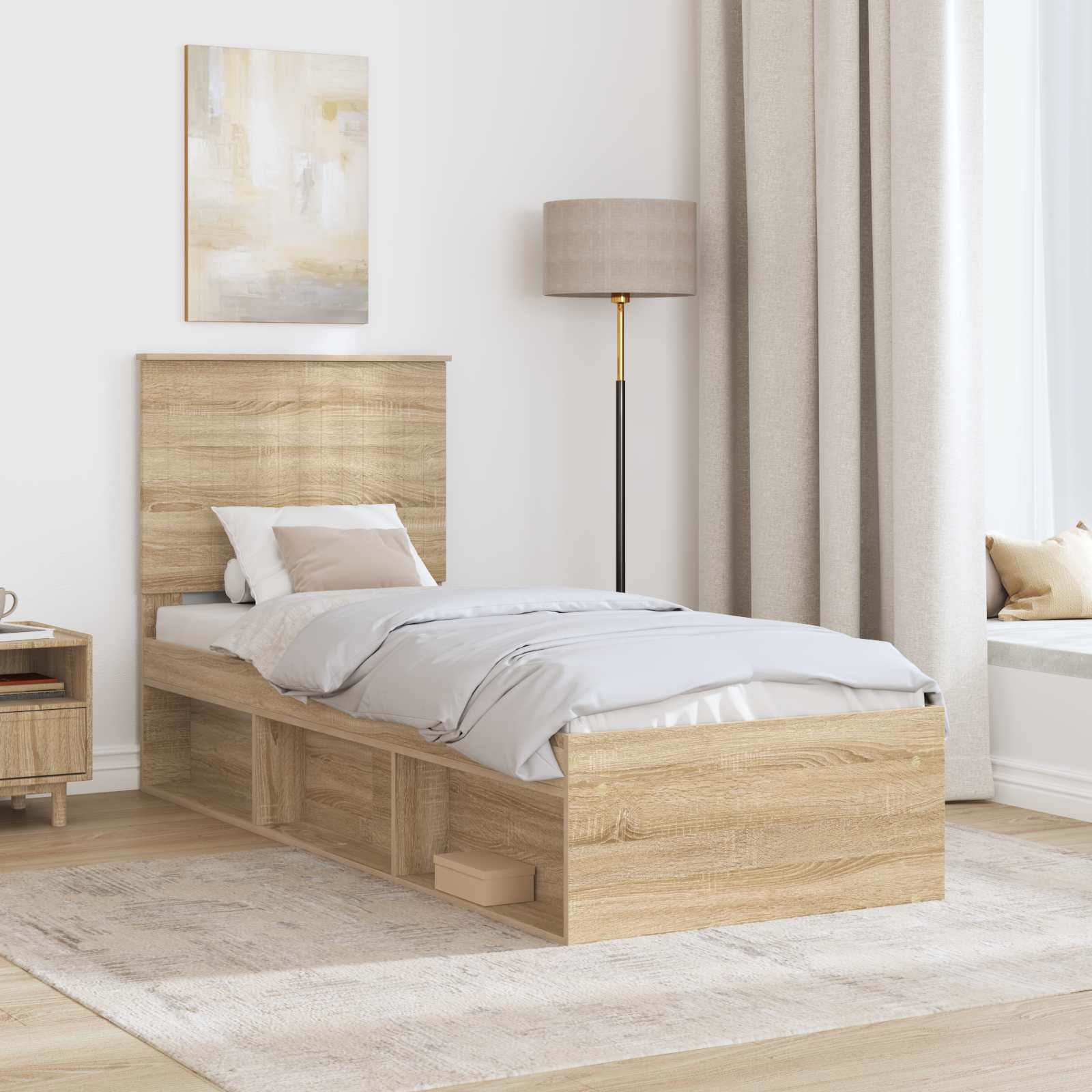 Bedframe Sonoma Eiken 75 x 190 cm Massief grenenhout is nu te koop bij PeponiXL, paradijselijk wonen!