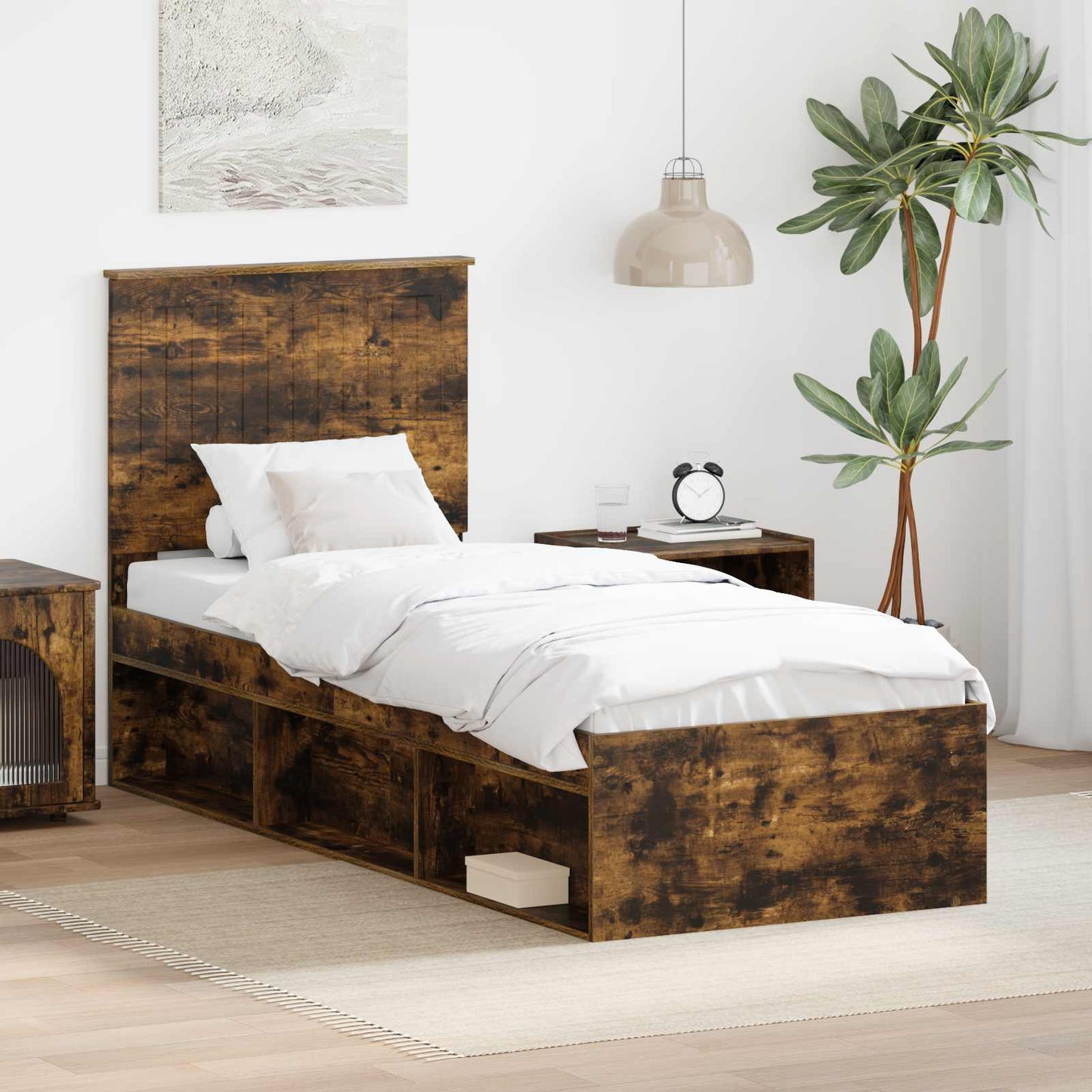 Bedframe Gerookt eiken 75 x 190 cm Massief grenenhout is nu te koop bij PeponiXL, paradijselijk wonen!