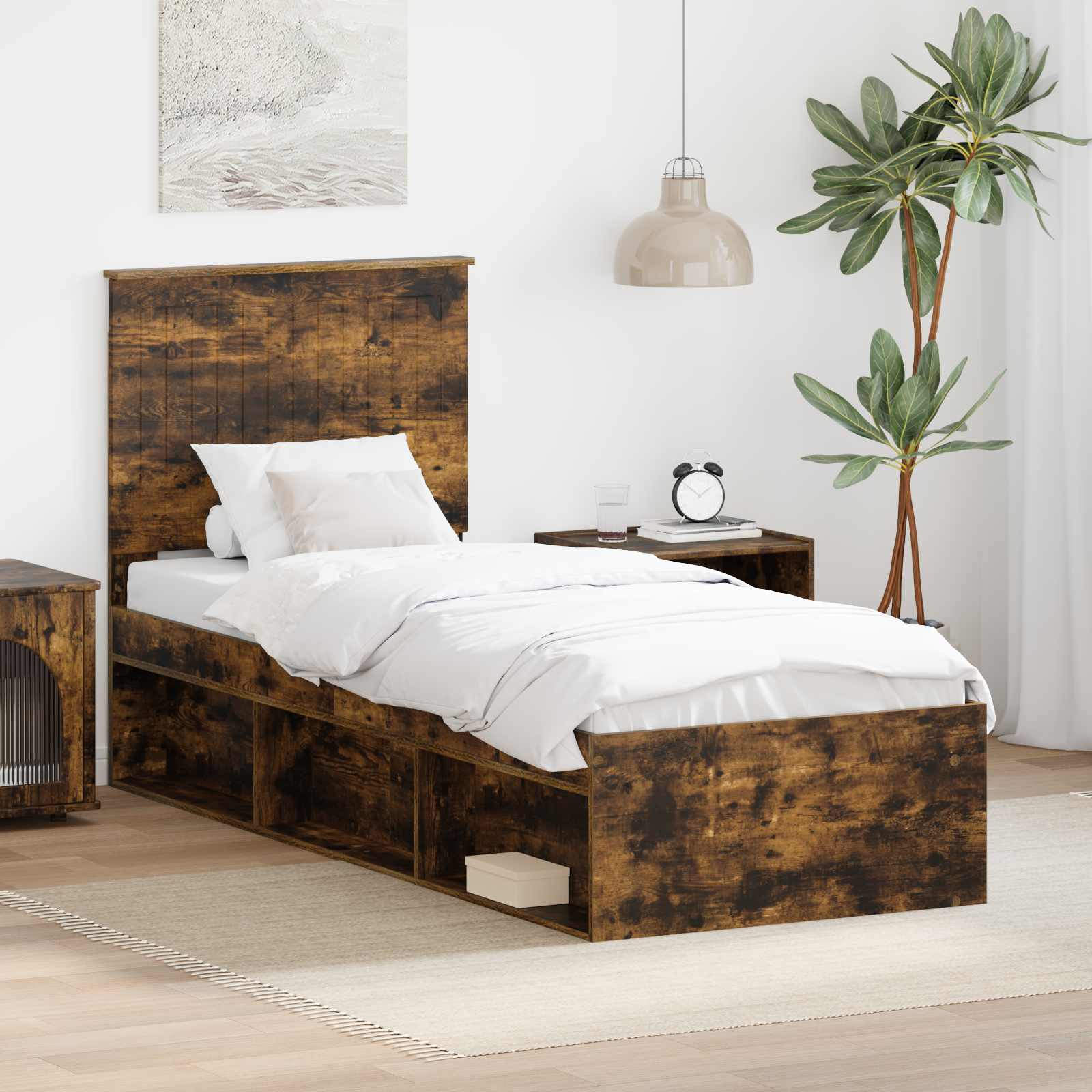 Bedframe Gerookt eiken 75 x 190 cm Massief grenenhout is nu te koop bij PeponiXL, paradijselijk wonen!