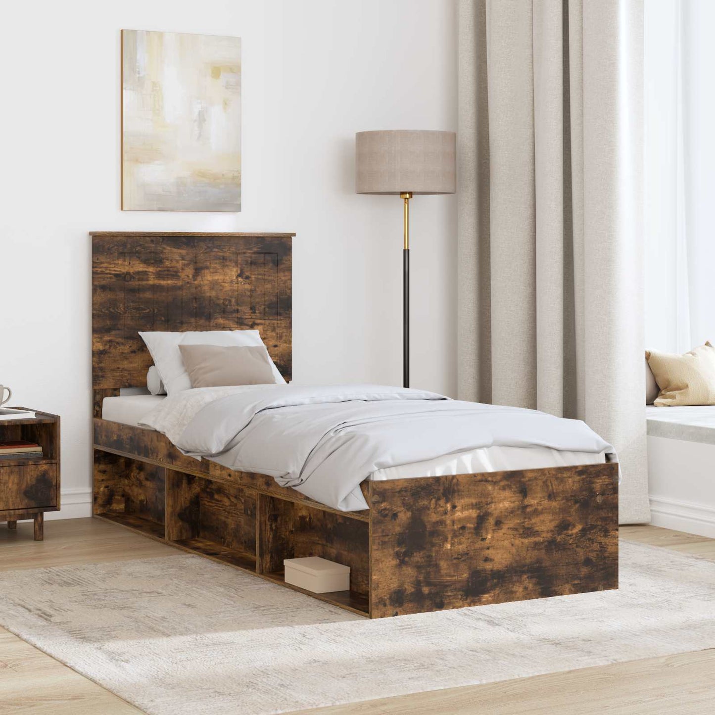 Bedframe Gerookt eiken 75 x 190 cm Massief grenenhout is nu te koop bij PeponiXL, paradijselijk wonen!