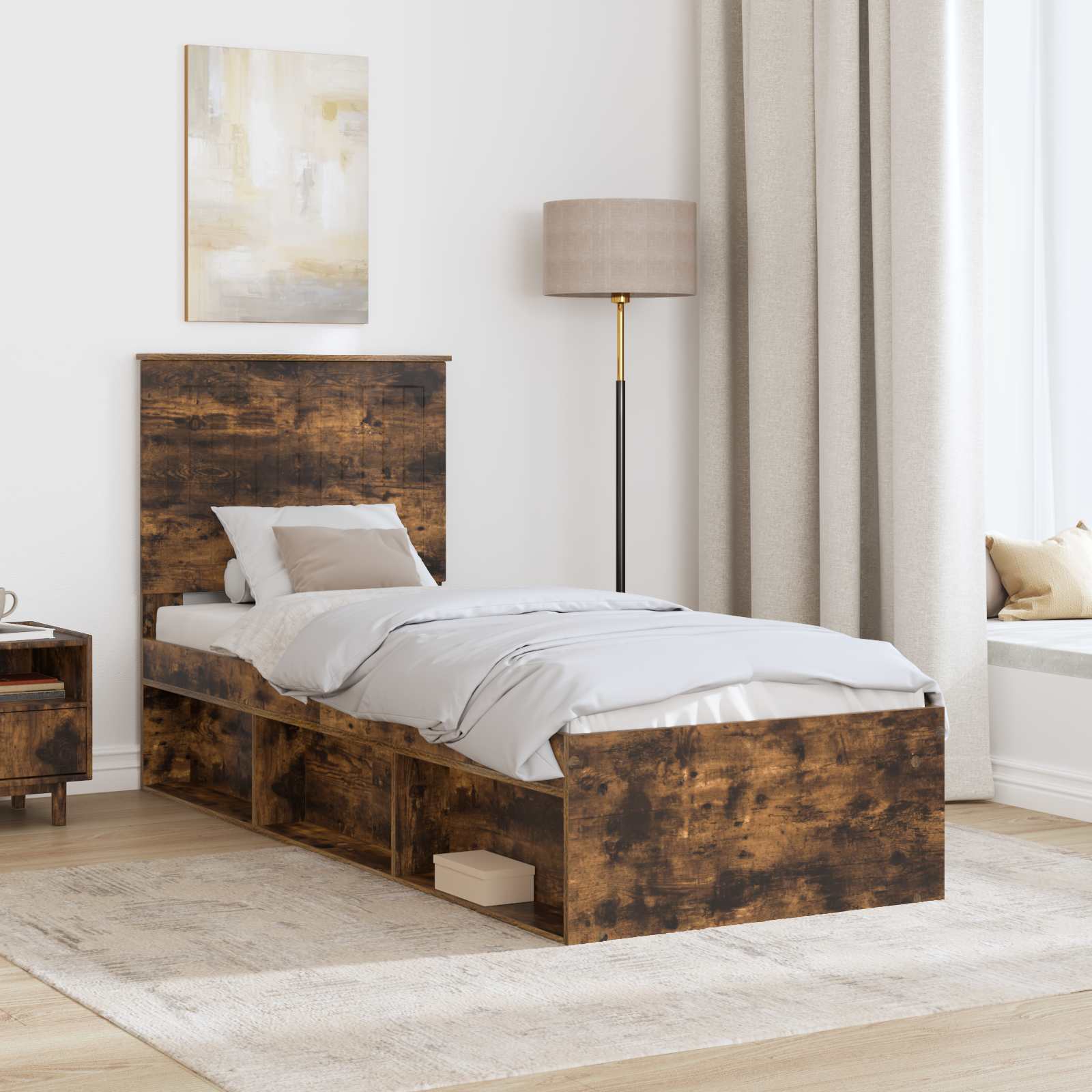 Bedframe Gerookt eiken 75 x 190 cm Massief grenenhout is nu te koop bij PeponiXL, paradijselijk wonen!