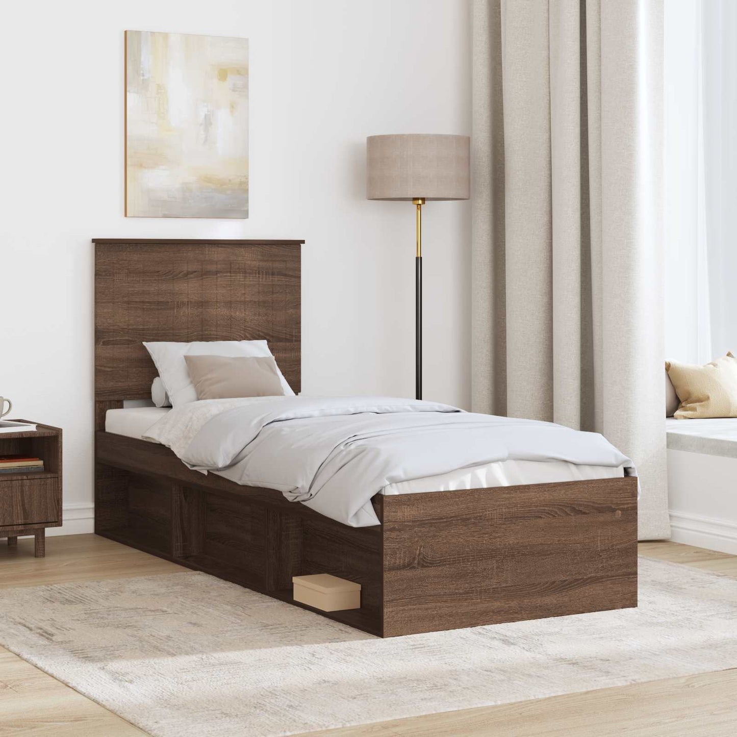 Bedframe Bruin Eiken 75 x 190 cm Massief grenenhout is nu te koop bij PeponiXL, paradijselijk wonen!