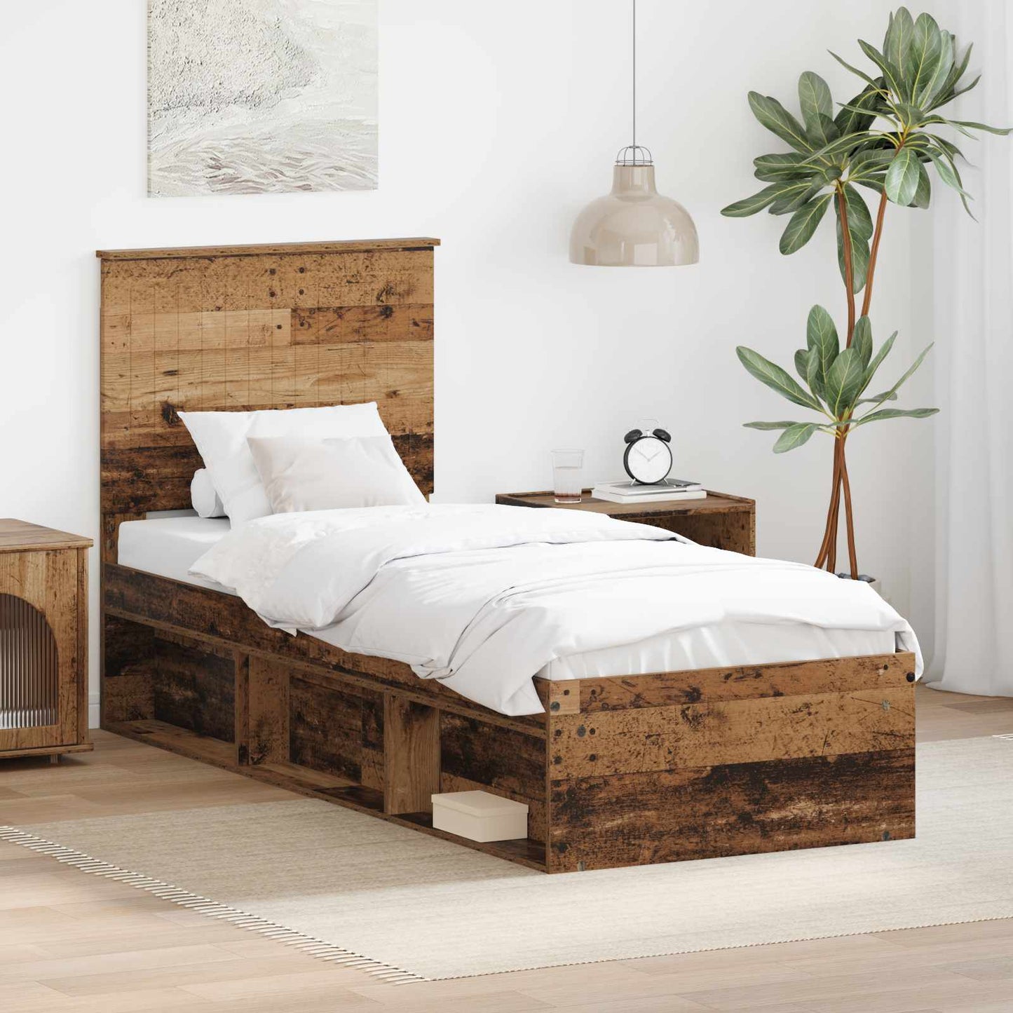 Bedframe met hoofdeinde Oudhout 75 x 190 cm Massief grenenhout is nu te koop bij PeponiXL, paradijselijk wonen!