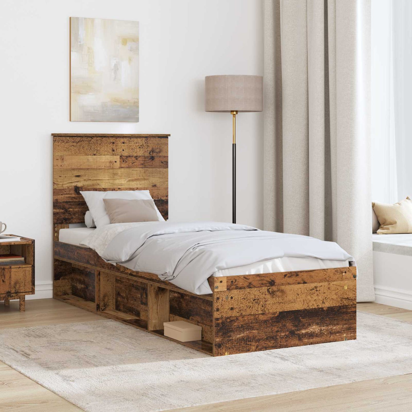 Bedframe met hoofdeinde Oudhout 75 x 190 cm Massief grenenhout is nu te koop bij PeponiXL, paradijselijk wonen!