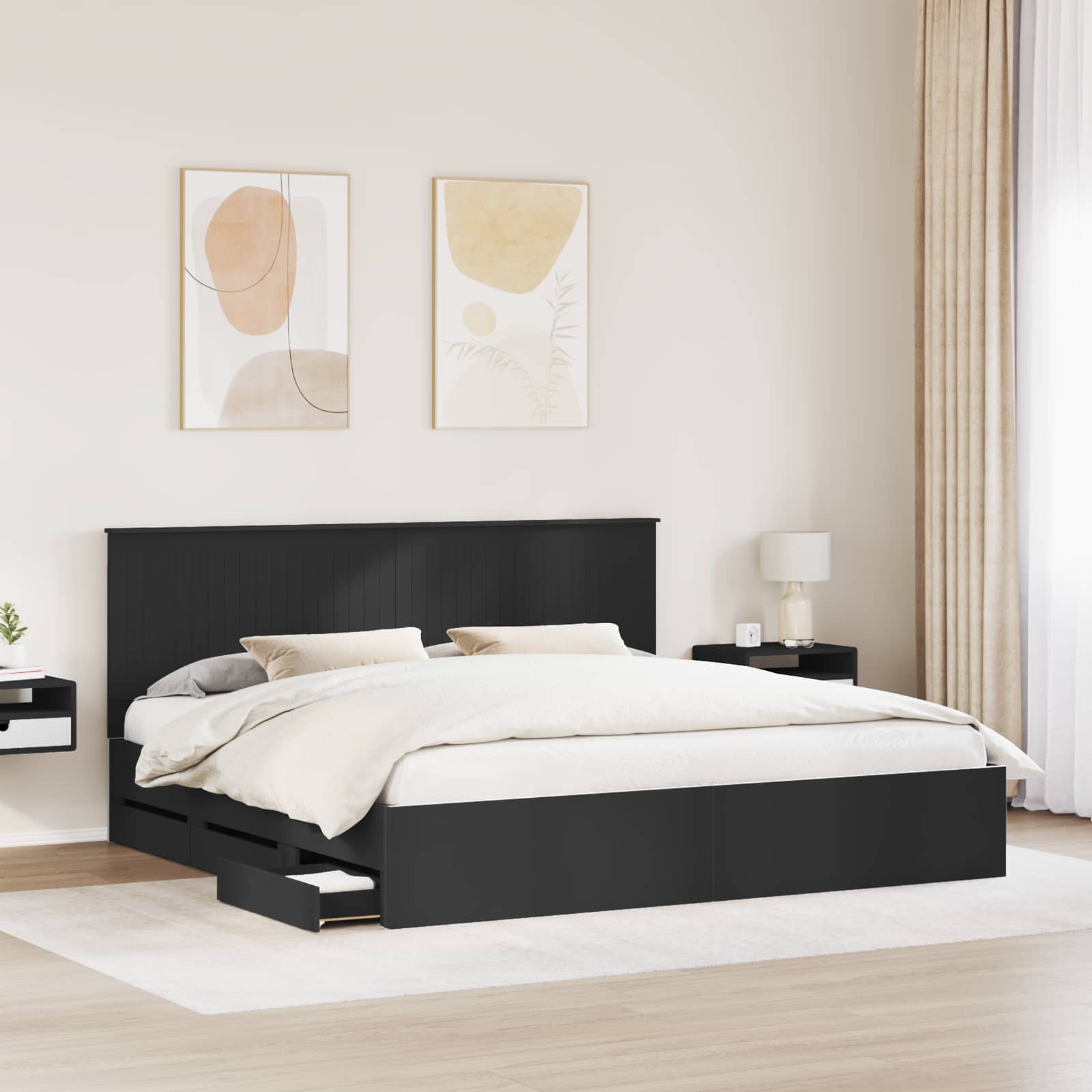 Bedframe met lade met opslag Zwart 200 x 200 cm Ingenieurshout is nu te koop bij PeponiXL, paradijselijk wonen!