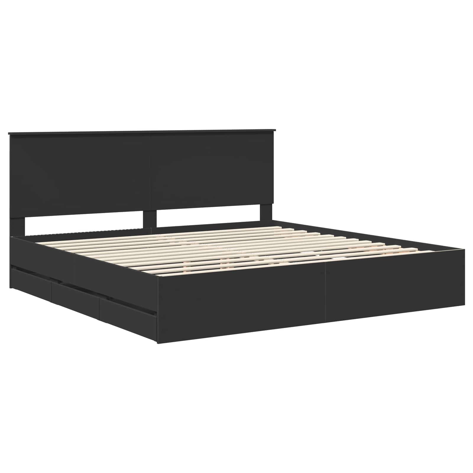 Bedframe met lade met opslag Zwart 200 x 200 cm Ingenieurshout is nu te koop bij PeponiXL, paradijselijk wonen!